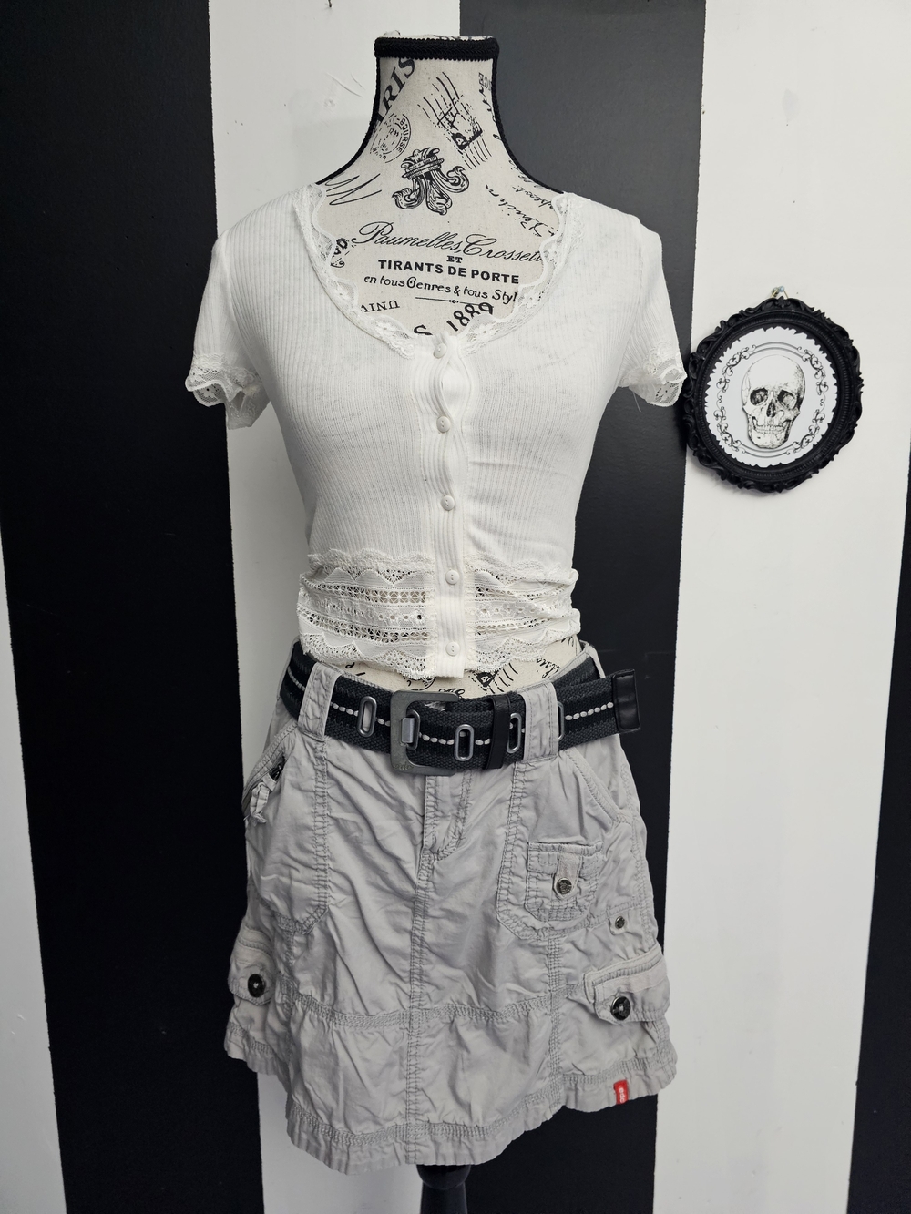 Esprit Light Gray Cargo Mini Skirt with Belt